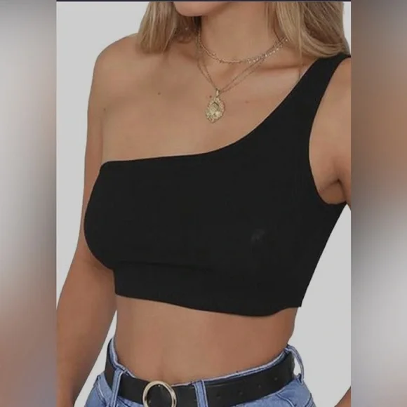 NWOT Minclouse Women's One Shoulder Sleeveless Crop Tops Summer Tank Tees - Picture 3 of 9